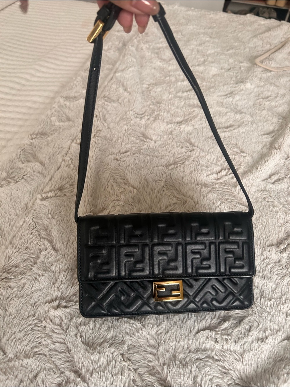 Fendi Black Quilted FF Logo Shoulder Bag with Gold Hardware
